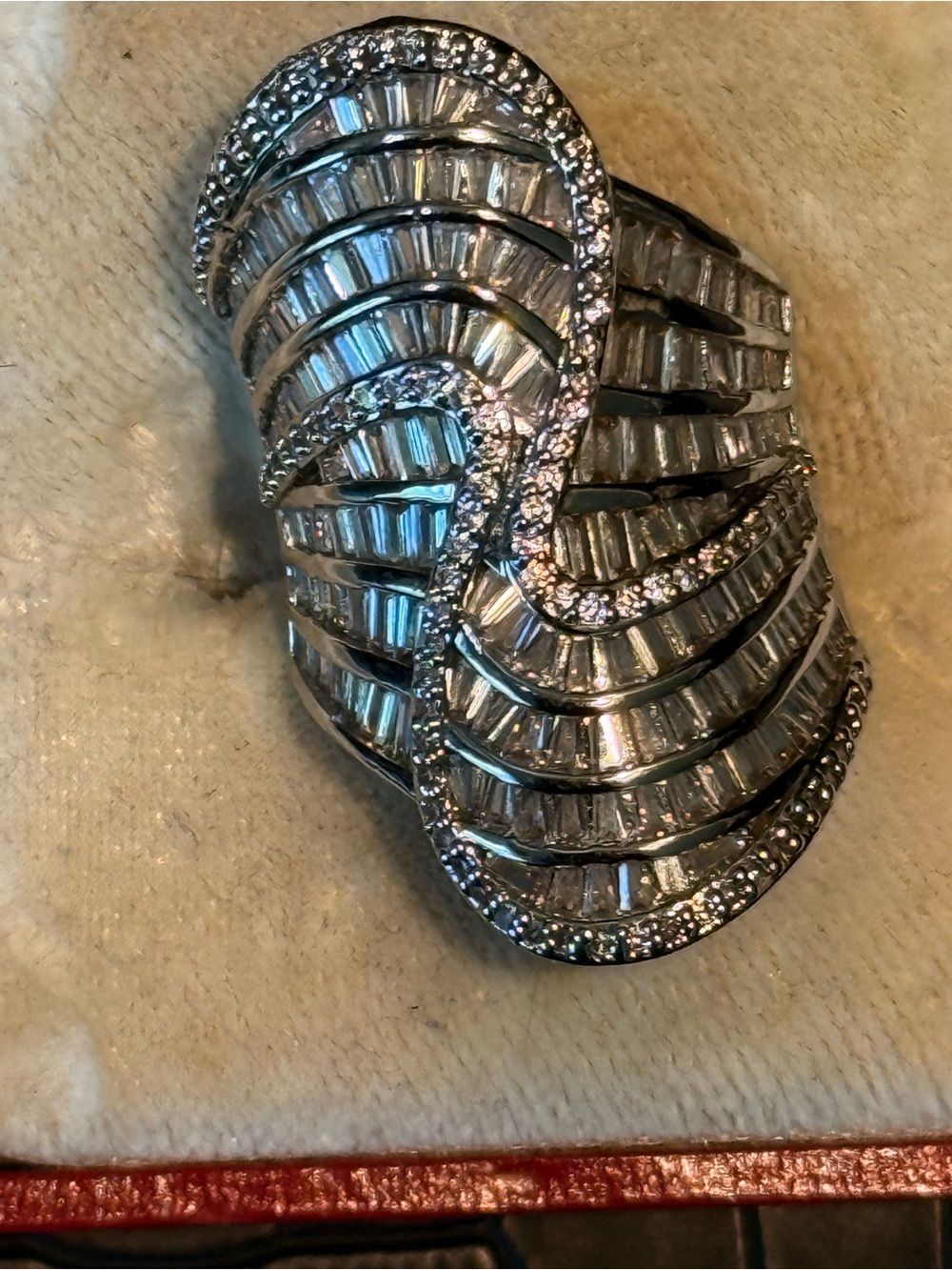Silver Crystal Wave Statement Ring - Women's Jewelry